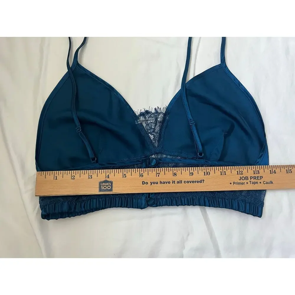 Frederick's of Hollywood Blue Lace Satin Bralette Adjustable Lightweight Small